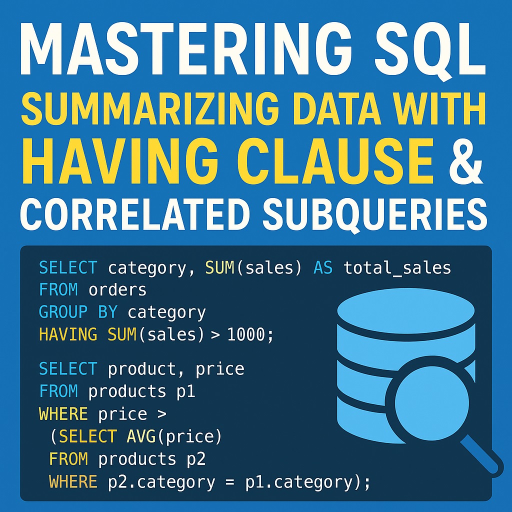 Mastering SQL: Summarizing Data with HAVING Clause & Correlated Subqueries